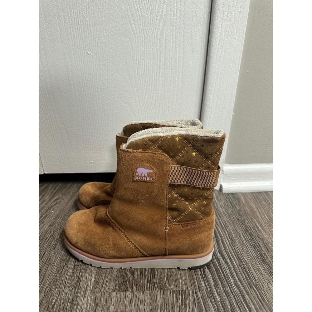 Sorel Women's Waterproof Suede Winter Boots Tan Gold Star Quilted Shearling Li